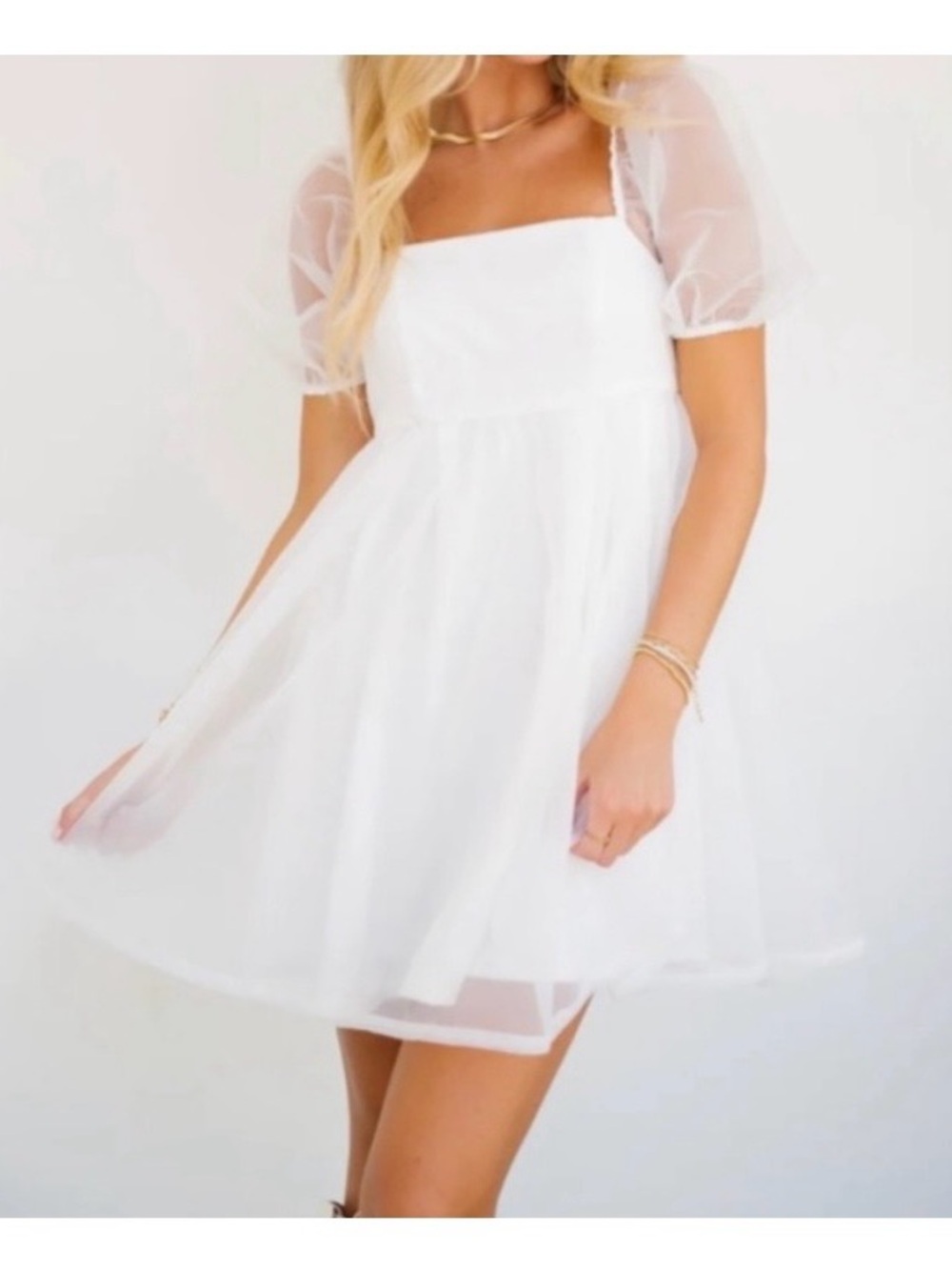 NWT White Mini Babydoll Dress White Homecoming Medium Y2K Style